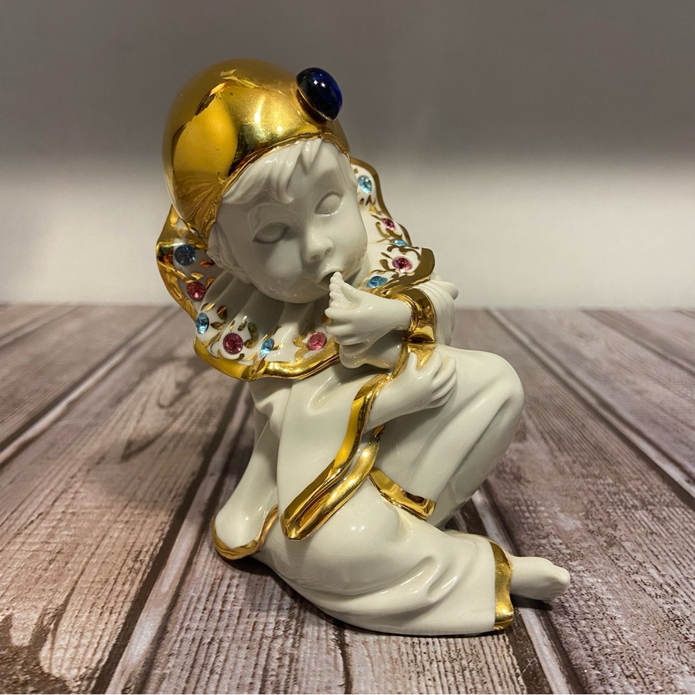 Swarovski Crystal Porcelain Harlequin Clown Baby Figurine Italy Limoges